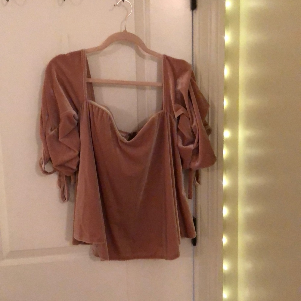 Pink velvet DO+BE off the shoulder deep neck line